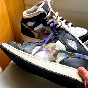 Nike Air Jordan Black White Purple Big Kids Sneakers size 6 Purple White Laces